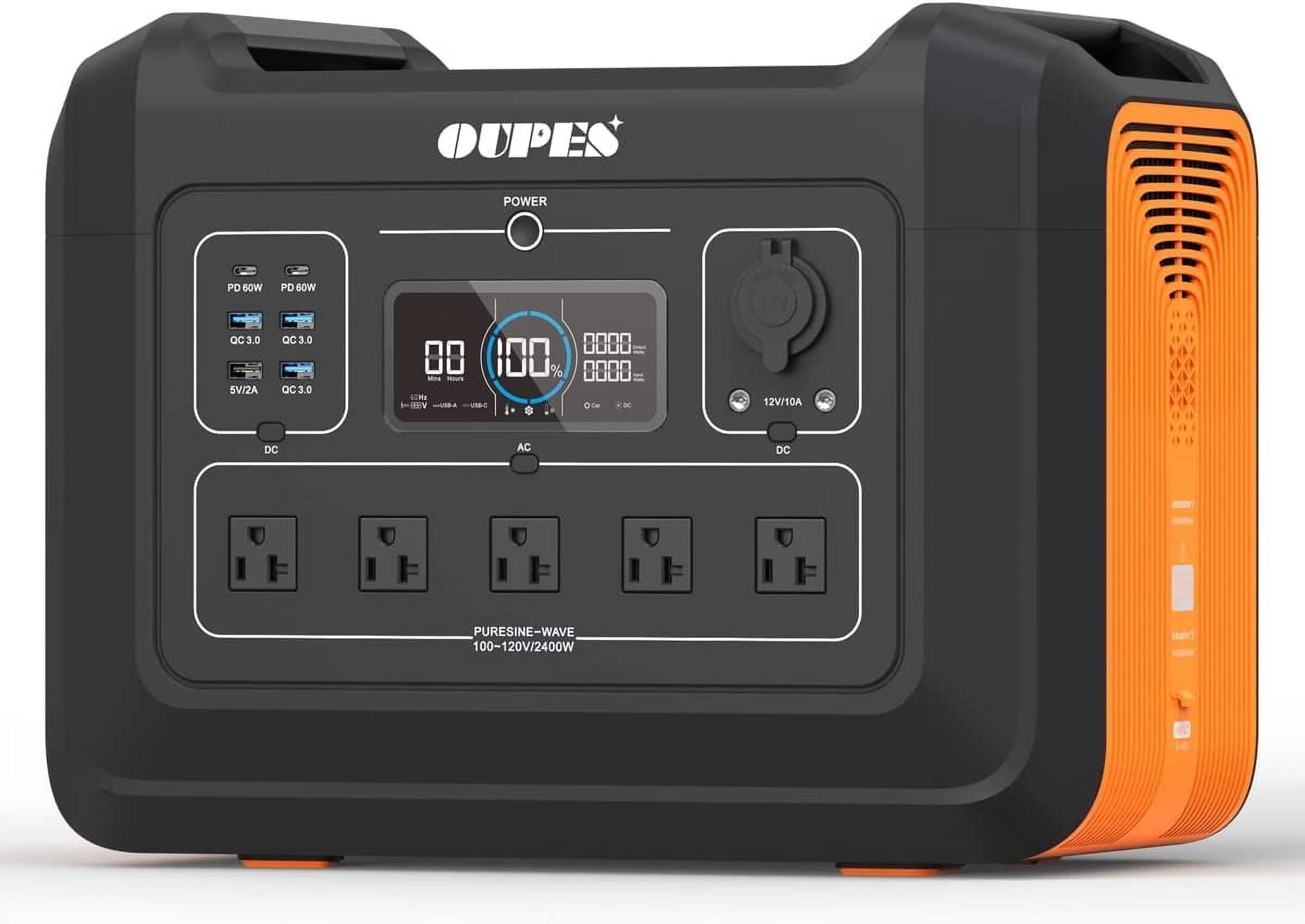 OUPES 2400W Portable Power Station, 2232Wh LiFePO4 Battery, 5x AC Outlets, Solar Generator for