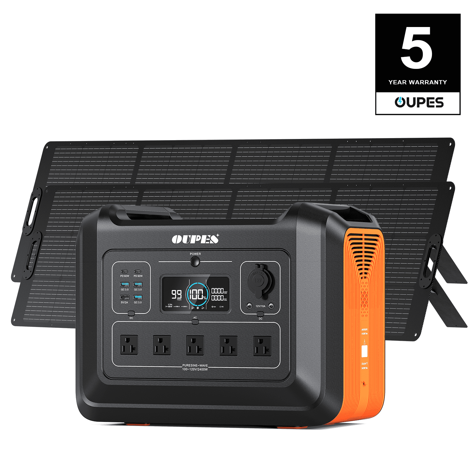 OUPES 2400 with 2x240W Solar Panel,2232Wh Portable Power Station LiFePO4  Battery,2400W AC Output, Fast Charge, Solar Generator for  Camping,Emergency, ...