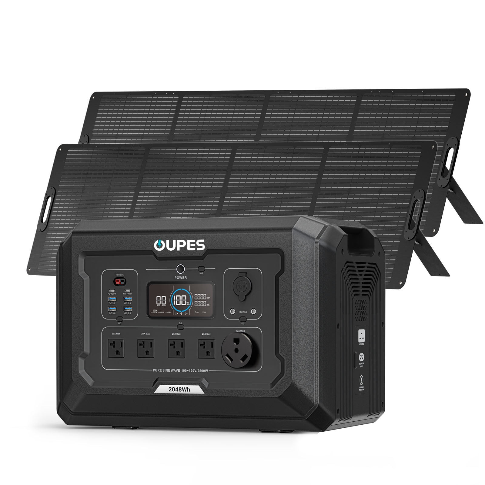 OUPES Mega 2 Portable Power Station 2400W 2048Wh + 2x240w Solar Panel Solar Generator for Outdoor