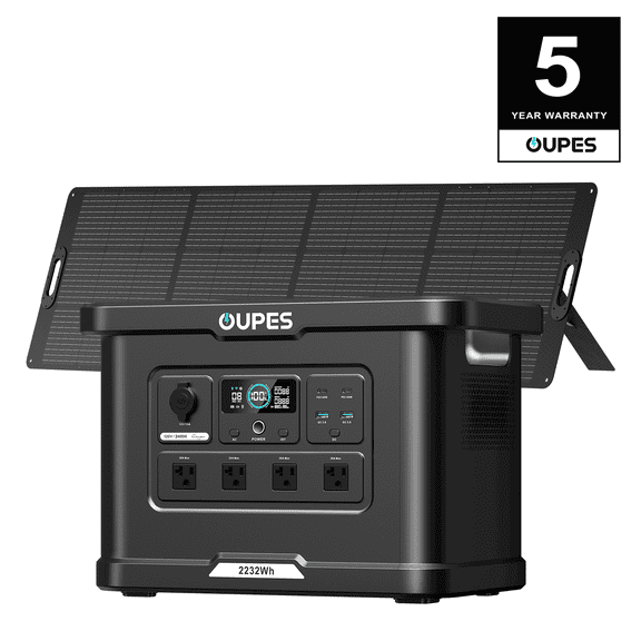 OUPES 2400W/2232Wh Exodus 2400 Lite Portable Power Station+240W Solar Panel, Solar Generator,0-80% Charging in 1.2 Hr, 20ms UPS,140W USB-C, LiFePO4 Battery for Home Backup, Power Outages