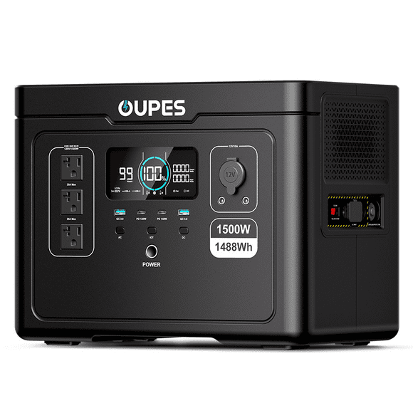 OUPES 1488Wh 1500W Portable Power Station Exodus 1500, LiFePO4 Battery Solar Generator,0-80% in 1.5h,APP Control,140W USB-C for Outdoor,Camping