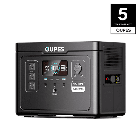 OUPES Exodus 1500 Portable Power Station,1488Wh LiFePO4 Battery,1500W AC/140W USB-C Output, Fast Charge, Solar Generator for Camping,Emergency, RV, Off-Grid Living