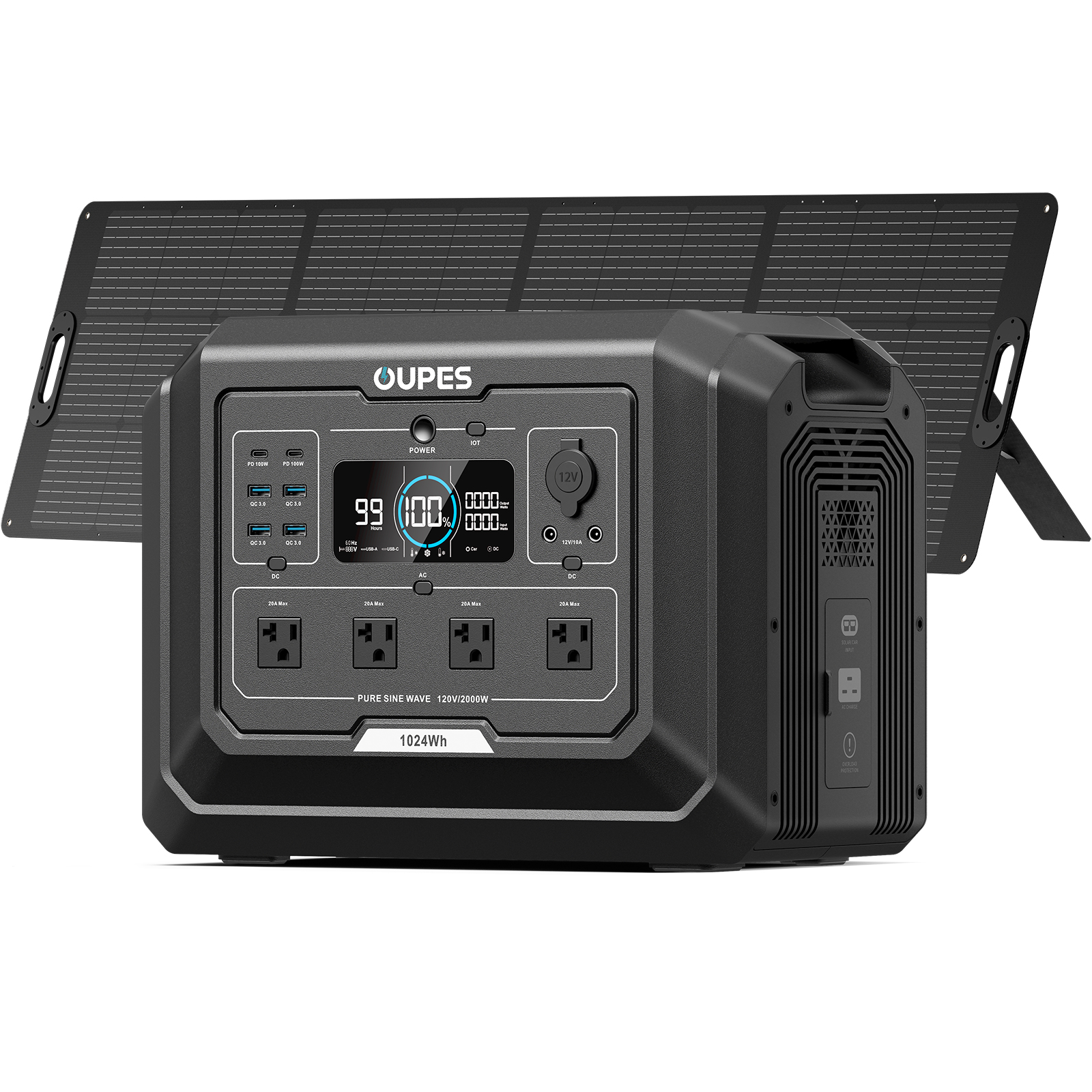 OUPES Mega 1 Portable Power Station 2000W 1024Wh+240W Solar Panel Solar Generator Portable Generator