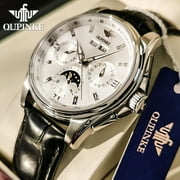 OUPINKE 100% Original Automatic Watches for Mens Self Winding Leather Strap Dress Reloj Male Adult Wristwatch