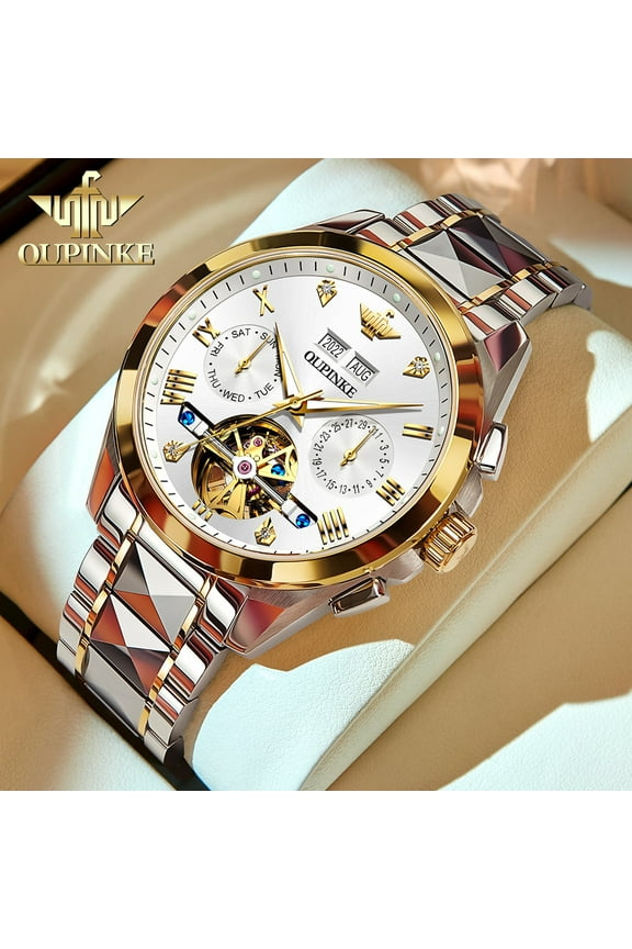 Automatic Watches for Men, Diamond Skeleton Self Winding Luxury Dress Mens Watches Sapphire Crystal Tungsten Steel Band Luminous Waterproof Reloj, Gifts for Men