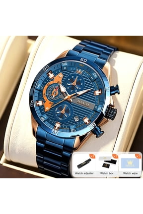 Automatic Watches for Men Self Winding Mechanical Multi Calendar Luxury Dress Two Tone Plated Golden Big Face Stainless Steel Bracelet Roman Numeral Luminous Para Hombre