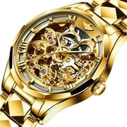 OUPINKE Gold Watches for Mens Automatic Mechanical Skeleton Watch Self Winding Luxury Dress Fashion Tungsten Steel Mens Watch Waterproof Reloj Dorado Para Hombre, Gift for Men