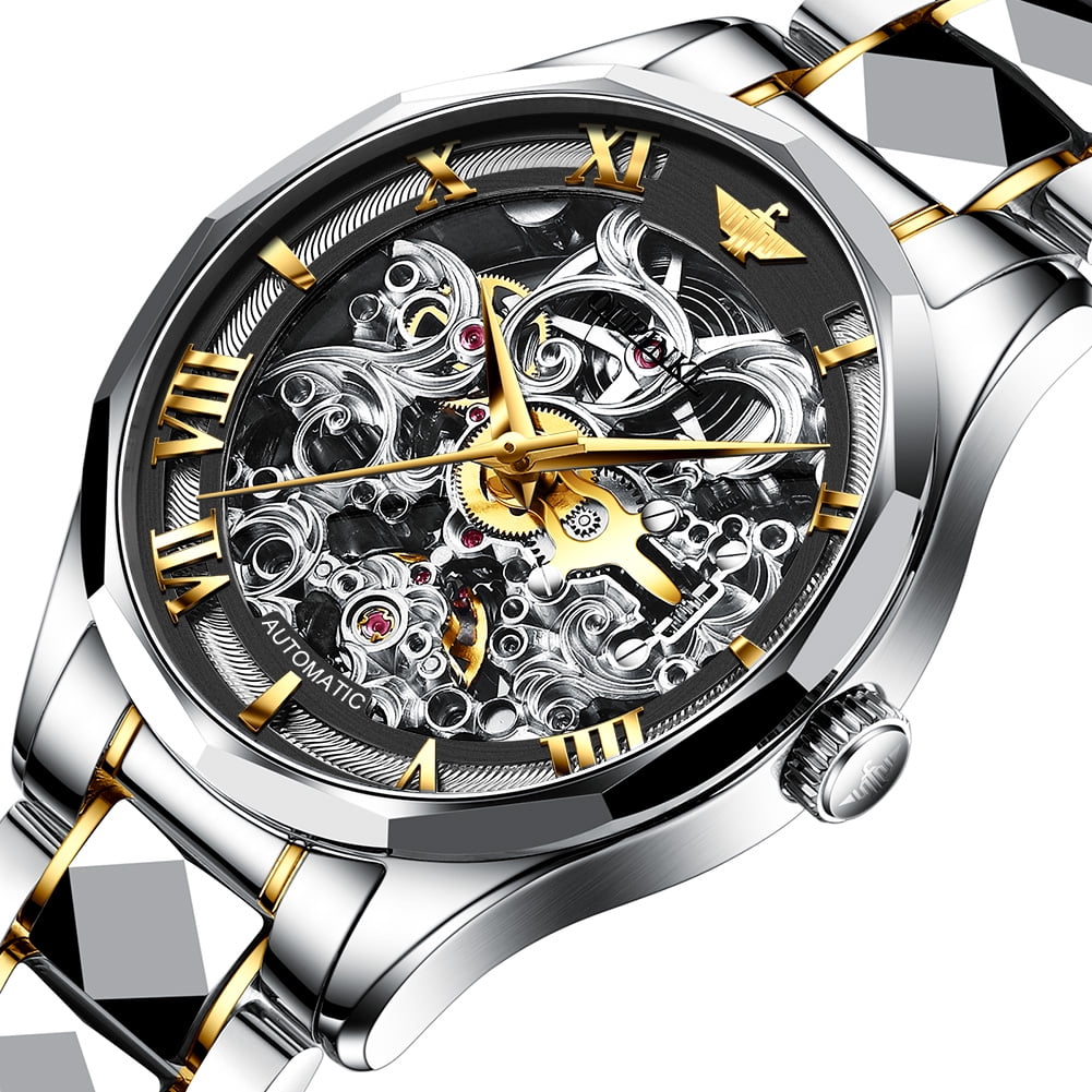 OUPINKE Original Skeleton Mens Watch Luxury Automatic Wrist Watch Self Winding Sapphire Crystal Tungsten Steel Waterproof 並行輸入品