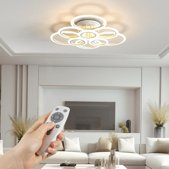 OUQI Modern LED Ceiling Light, 120W 10800LM Flush Chandelier with Remote, 28.8 inch Dimmable 2800K-7000K Adjustable Color Temperature, 9 Ring Design for Living Room Bedroom Office Dining Room