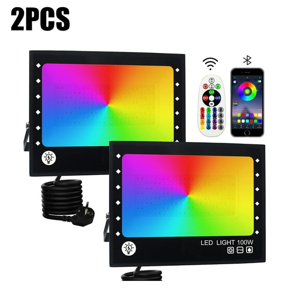 OUSIDE RGB LED Spotlight, Pack of 2, 100 W Outdoor Bluetooth Object Lighting, LED Floodlight, IP66 Waterproof LED Floodlight for Balconies, Gardens, Mood Lights