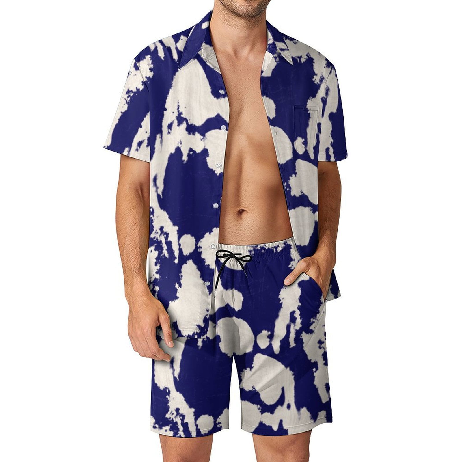 OUSIMEN Men's Hawaiian 2-Piece Short Set Floral Shirts Set Tropical ...