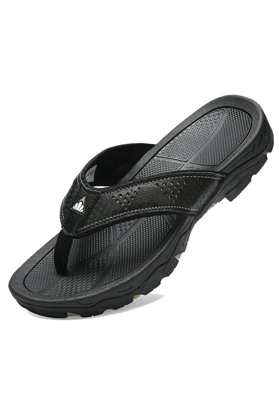 Men's Non-Slip Thong Sandals, Flat Black, 10