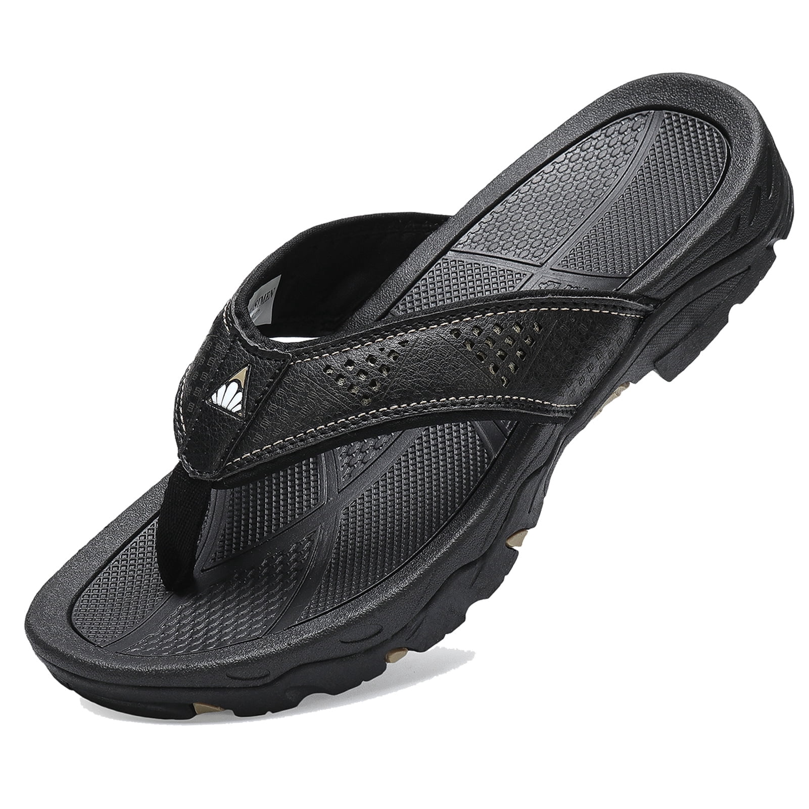 Men's Non-Slip Thong Sandals, Flat Black, 10