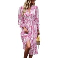 thumbnail image 1 of OUSIMEN Women's Casual Long Sleeve V Neck Loose Floral Dress Long Dresses Swing Dress for Women, 1 of 5