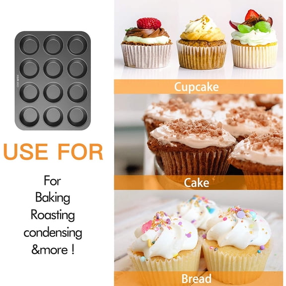 OUSITAI 12 Cups Muffin Pan Set 2 Packs Bakeware Non-Stick Cupcake Baking Mold Heavy Duty Carbon Steel Pan Standard Baking Muffin Tin For Cakes