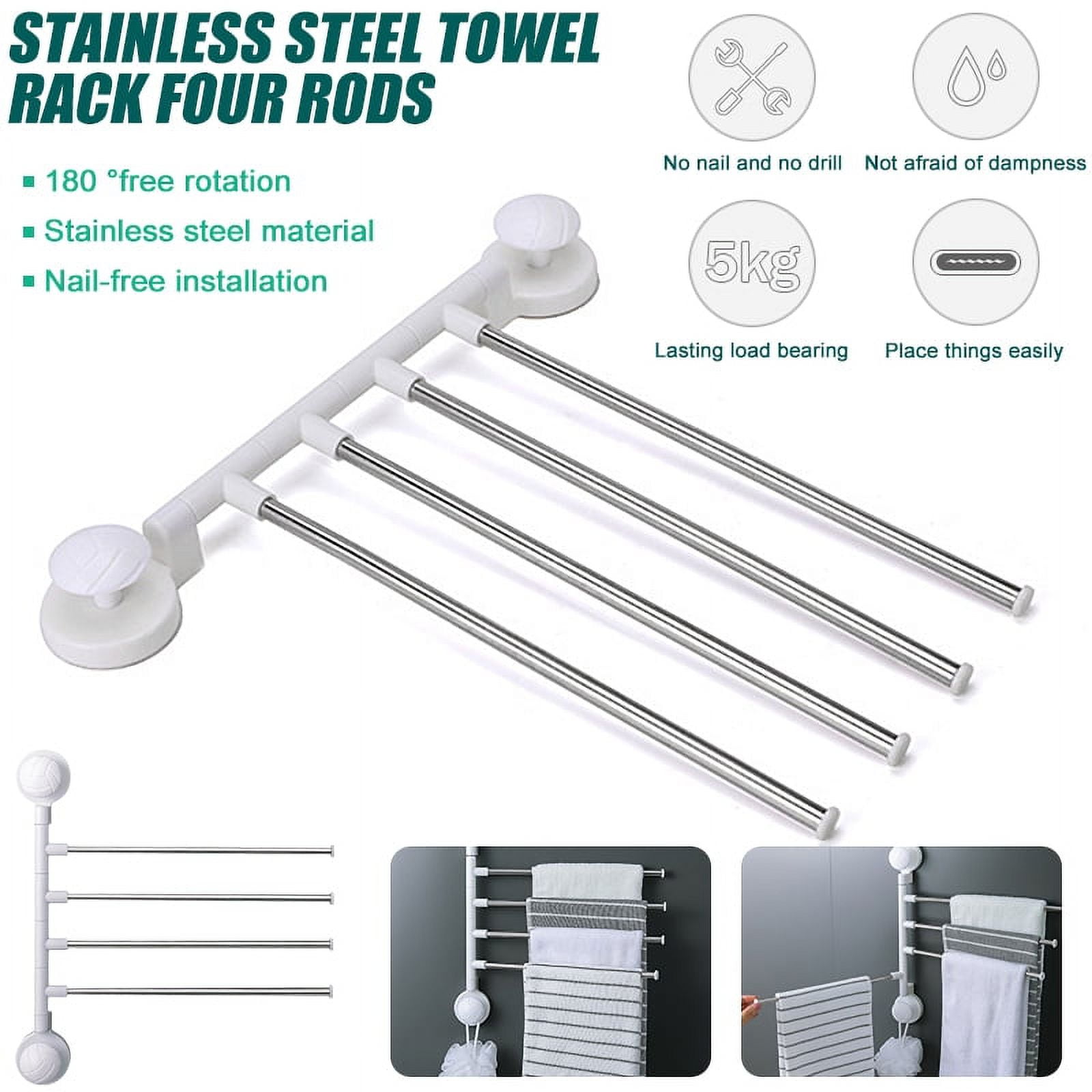 OUSITAI 180°Wall Mounted Towel Bar, Swivel Towel Rack SUS304 Stainless