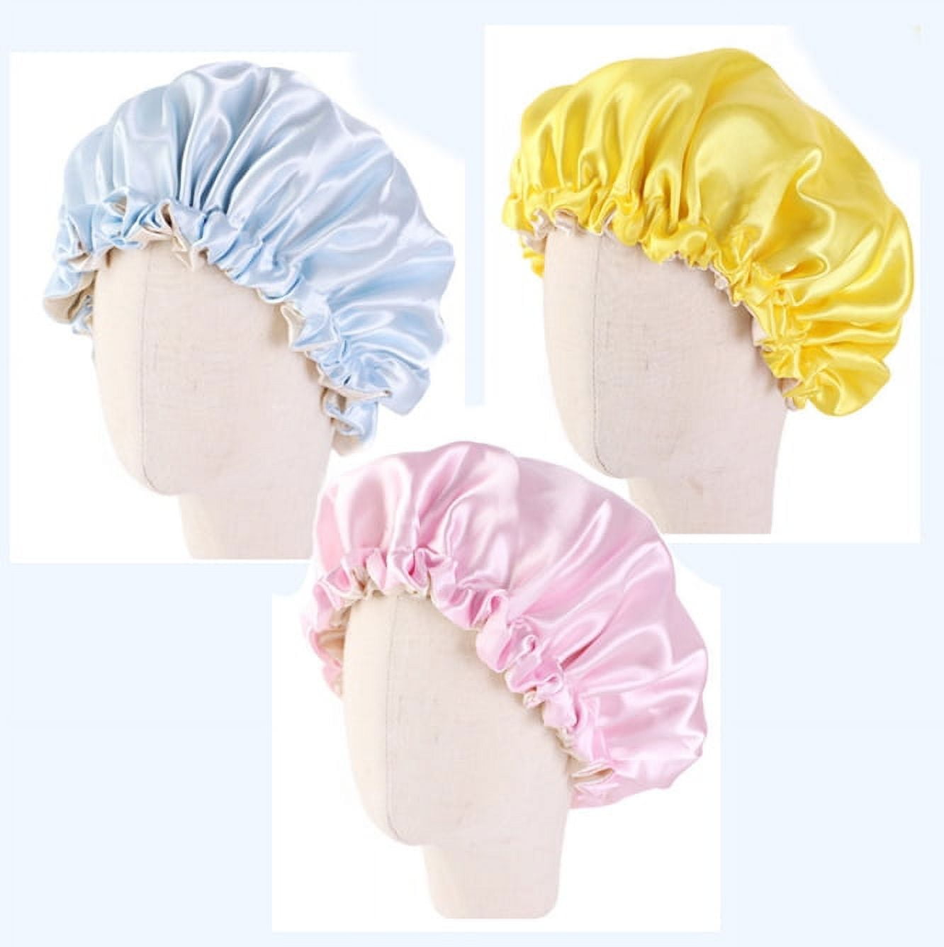 OUSITAI 3 Pieces Three Colors Kids Night Sleep Caps, Adjustable Sleeping Hat Soft Silk Flower Night Hats for Natural Hair Teens Toddler Child Baby Reversible Double