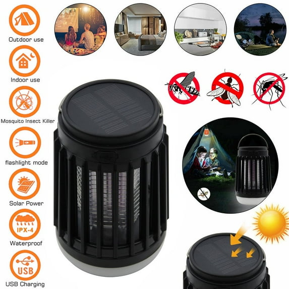 OUSITAI 3-in-1 Bug Zapper Mosquito Killer Lamp,Solar Operated and Battery Powered Electric Mosquito Zapper with Rechargeable Waterproof Insect Fly Pest Attractant Trap Repellent Black