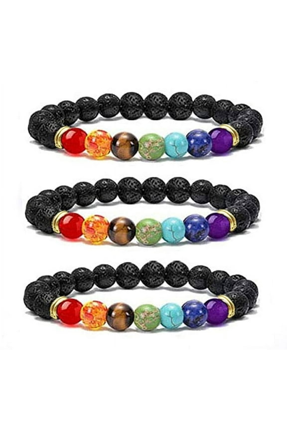 3PCS 8mm Lava Stone Bracelet 7 Chakras Colorful Bead Natural Stone Bracelet Oil Diffuser Energy Yoga Bead Bracelet