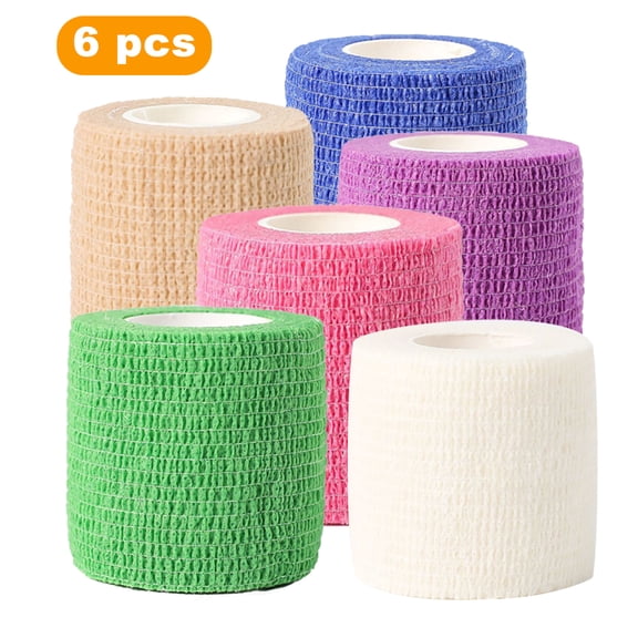 OUSITAI 6 Pack 2” x 5 Yards Self Adhesive Bandage Assorted Color Breathable Cohesive Bandage Wrap Rolls Elastic Self-Adherent Tape for Stretch Athletic, Sports, Wrist, Ankle