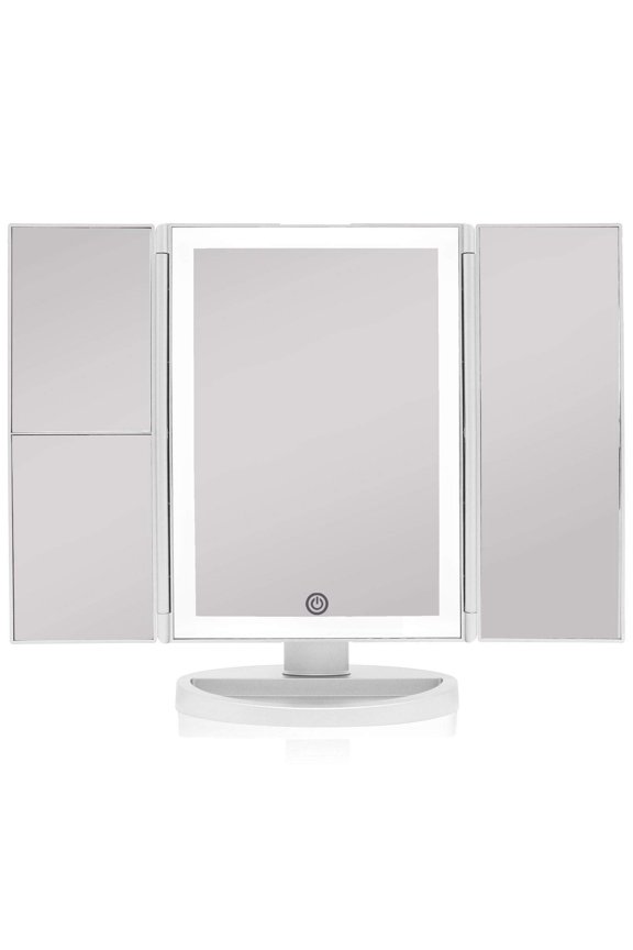 Backlit Makeup Vanity Mirror 36 LED Lights Touch-Screen Light Control, Tri-Fold 1/2/3X Magnification, Portable High-Definition Clarity Cosmetic Light Up Magnifying Mirror(Arctic White)