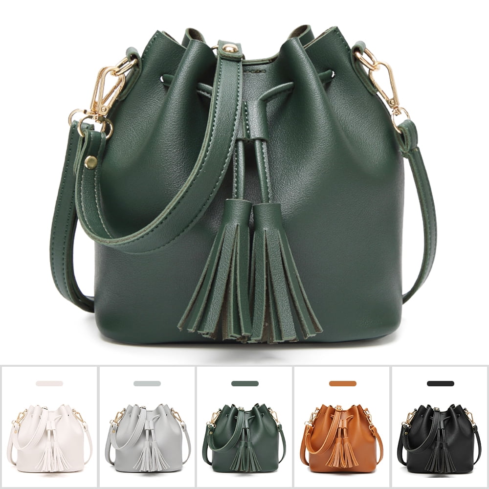 OUSITAI Handbags for Women, Shoulder Bags Leather Drawstring Long Strap Shoulder Purses Bags (Green)