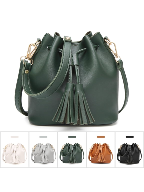 Handbags for Women, Shoulder Bags Leather Drawstring Long Strap Shoulder Purses Bags (Green)