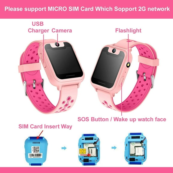 OUSITAI Kids Smartwatch, Kids GPS Tracker Watch Smart Watch Phone for Kids SOS Camera Game Compatible with 2G T-Mobile (Pink)