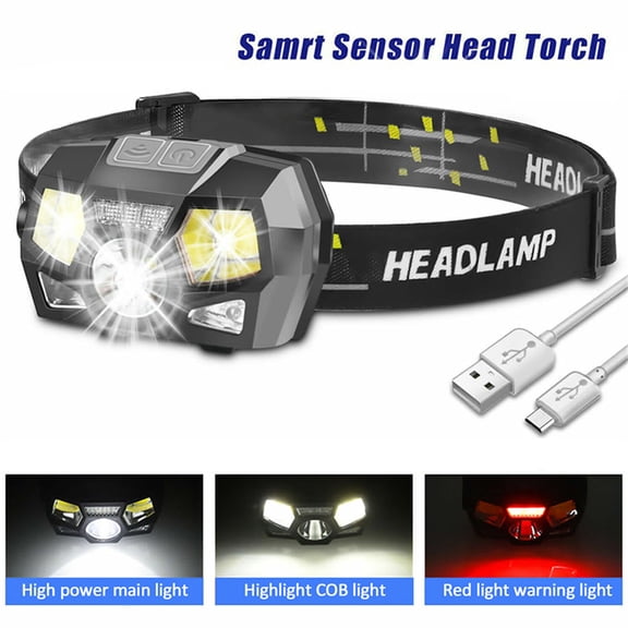 OUSITAI LED Headlamp Rechargeable USB Flashlights, 200 Lumens Head Lamp Headlight Headlamps with Red Light and Motion Sensor for Adults Kids, Waterproof, 6 Lighting Modes, for Running Hiking Camping