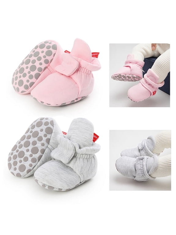Newborn Infant Baby Girl Boy Cotton Booties Stay On Sock Slippers Soft Shoes Non-Skid Ankle Boots with Grippers Toddler Crib Winter Shoe First Walker Show, Birthday Gift