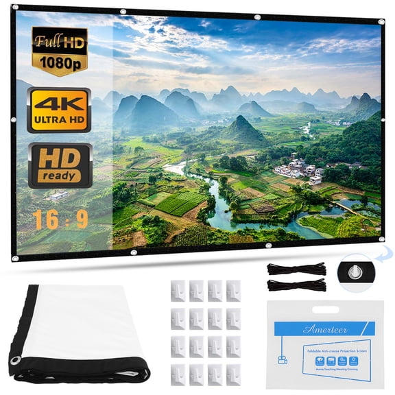 OUSITAI Projector Screen, 120 inch Portable Projection Screen 16:9 Rear Front Projections Movies Screen for Indoor Outdoor Home Theater Backyard Cinema Travel