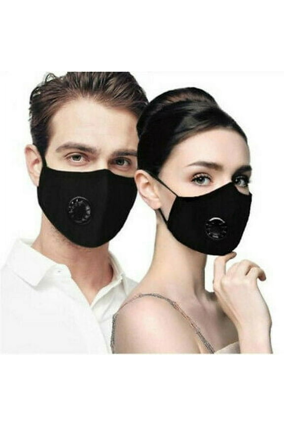 Reusable Nylon Mesh Dual Breathing Valve Face Mask Covering With PM2.5 Carbon Filter (Black)