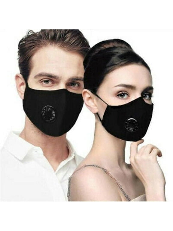 Reusable Nylon Mesh Dual Breathing Valve Face Mask Covering With PM2.5 Carbon Filter (Black)