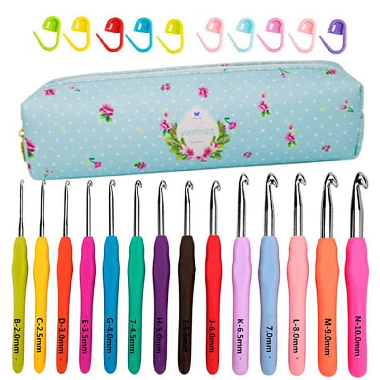 OUSITAID 14 Sizes Crochet Hooks Set,2mm(B)-10mm(N) Ergonomic Crochet Hooks with Case for Arthritic Hands,Extra Long Crochet Needles