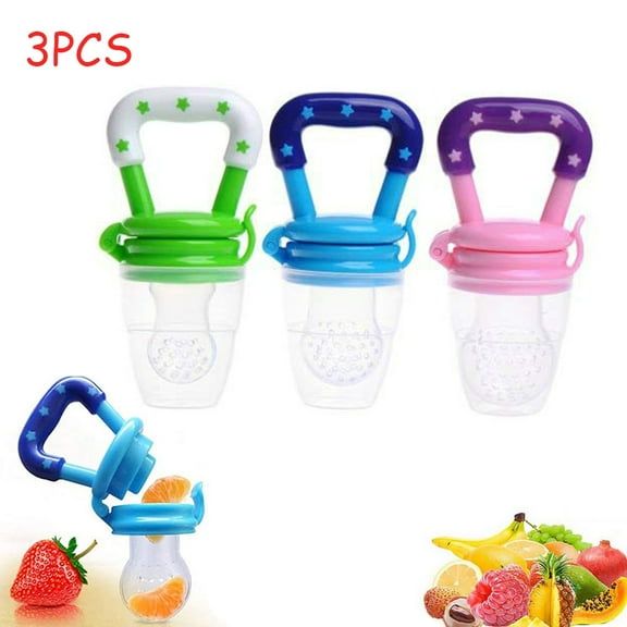 OUSITAID 3Pcs Baby Fruit Feeder Pacifier 3Pack-Fresh Food Feeder-Silicone Nipple Teething Toy-Silicone Pouches for Toddlers & Kids (Green/Blue/Pink) BPA Free S/M/L