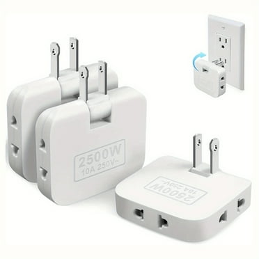 OUSITAID 3pcs 3 Way Flat Wall Outlet Extender AC Adapter  2-Prong Swivel Mini AC Outlet Extender Flat Plug Adapter Outlet  Fold-Able 3 Way Wall Adapter For Home And Travel  White