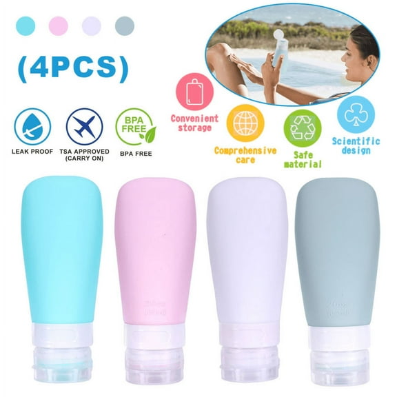 OUSITAID 4 PCS Travel Bottles, Leakproof Silicone Refillable Travel Containers,Squeezable Travel Tube Sets Cosmetic Toiletry Containers for Shampoo Lotion Soap