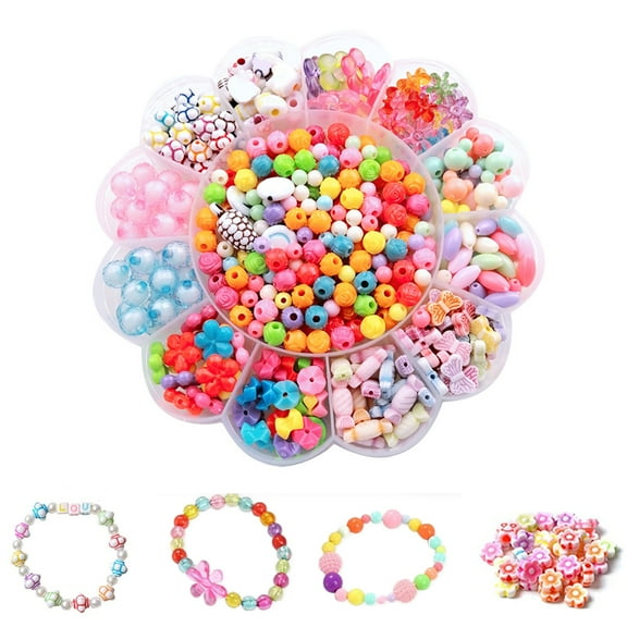 OUSITAID 480Pcs DIY Beads Set with String, 24 Different Types and Shapes Colorful Acrylic Beads in Box, Best Birthday Gift for Kids