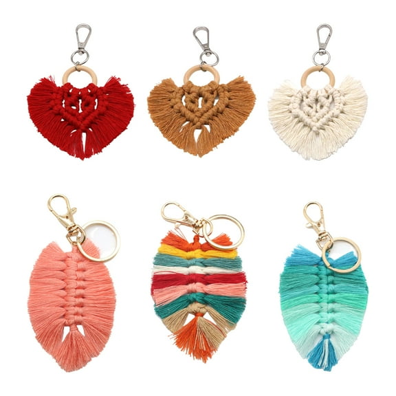 OUSITAID 6 Pieces Colorful Shell Leaf Feather Tassel Keychain for Women,Cute Boho Bag Charm Pendant Keyring Purse Handbag Decor