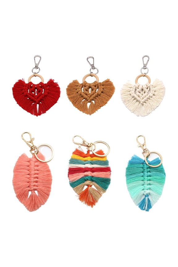 6 Pieces Colorful Shell Leaf Feather Tassel Keychain for Women,Cute Boho Bag Charm Pendant Keyring Purse Handbag Decor