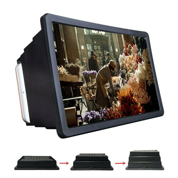 OUSITAID 7.3" Folding Mobile Phone Screen Magnifier 3D HD Screen Amplifier Stand Bracket (Black)
