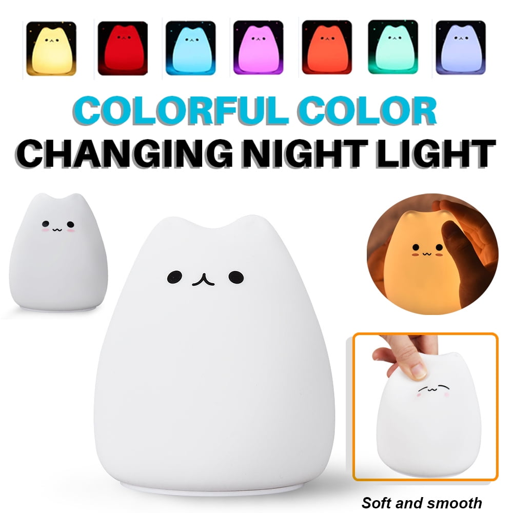 OUSITAID 7 Colors Breathing Modes LED Cat Night Light, Cute Cat Nursery Lights for Baby Adults Bedroom, Decompression Toy Lighting, Battery Powered Warm White