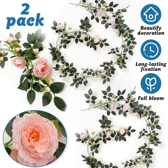 OUSITAID Artificial Rose Vine Flowers Plants Fake Flower Vine for Wedding Home Party Garden Craft Art Decor Red, 13-26 FT