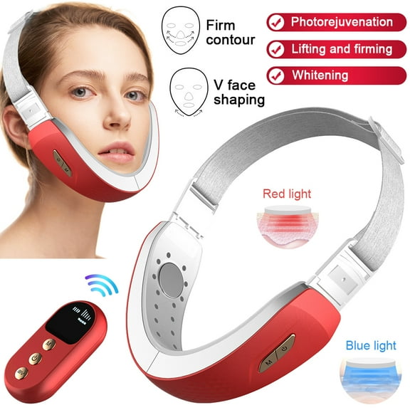 OUSITAID Electric V-Face Shaping Massager, Micro-Current Facial Lifting Slimming, V-Face-Lift Belt and Face Lifting Led Mask, Double Chin Shaping Massager Beauty Instrument Red