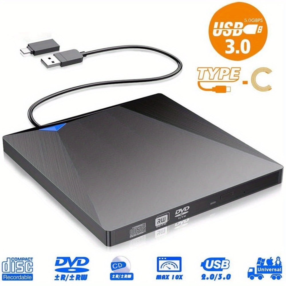 OUSITAID External CD DVD Drive USB 3.0 TypeC Portable Optical