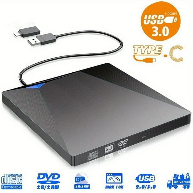 OUSITAID External CD DVD Drive USB 3.0 TypeC Portable Optical