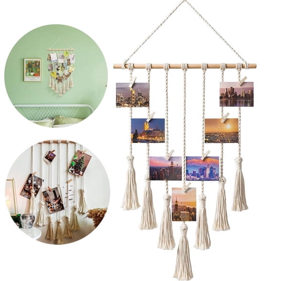 OUSITAID Hanging Photo Display Macrame Wall Hanging Pictures Decor, Boho Chic Home Decoration for Apartment Bedroom Living Room Gallery