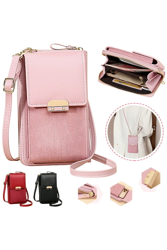 Lightweight Crossbody Phone Bag for Women, Small Shoulder Bag Cell Phone Wallet Purses and Handbags with Credit Card Slots Fits for iPhone 11 Pro Max XR XS X Galaxy Huawei, Pink