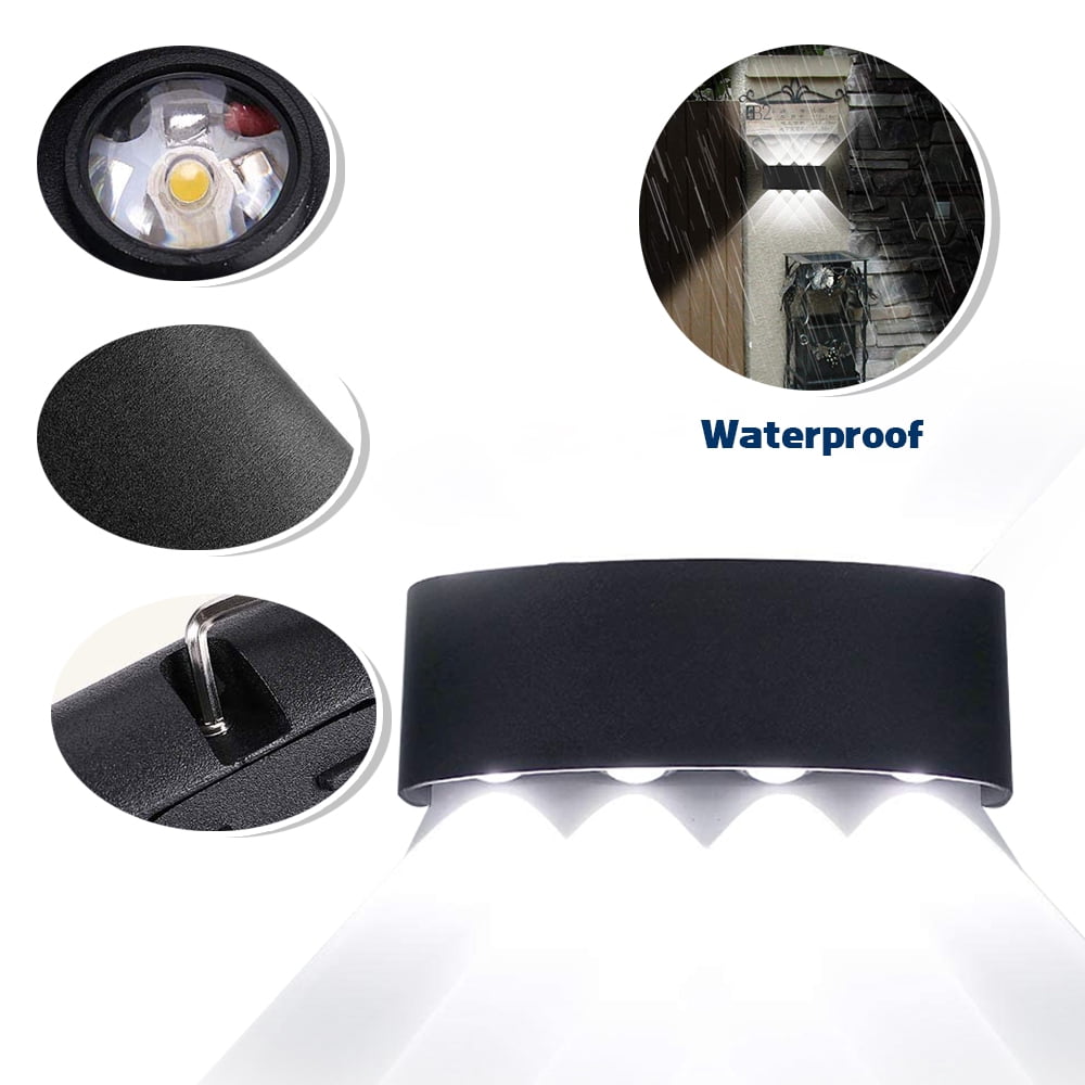 OUSITAID Modern Outdoor Waterproof Wall Lamp 8W 8 LEDs Hallway Porch Wall Sconce Up Down Wall Light Indoor Matte Black Wall Mount Light Fixture for Hotels Yards Doorways Garden Pathway