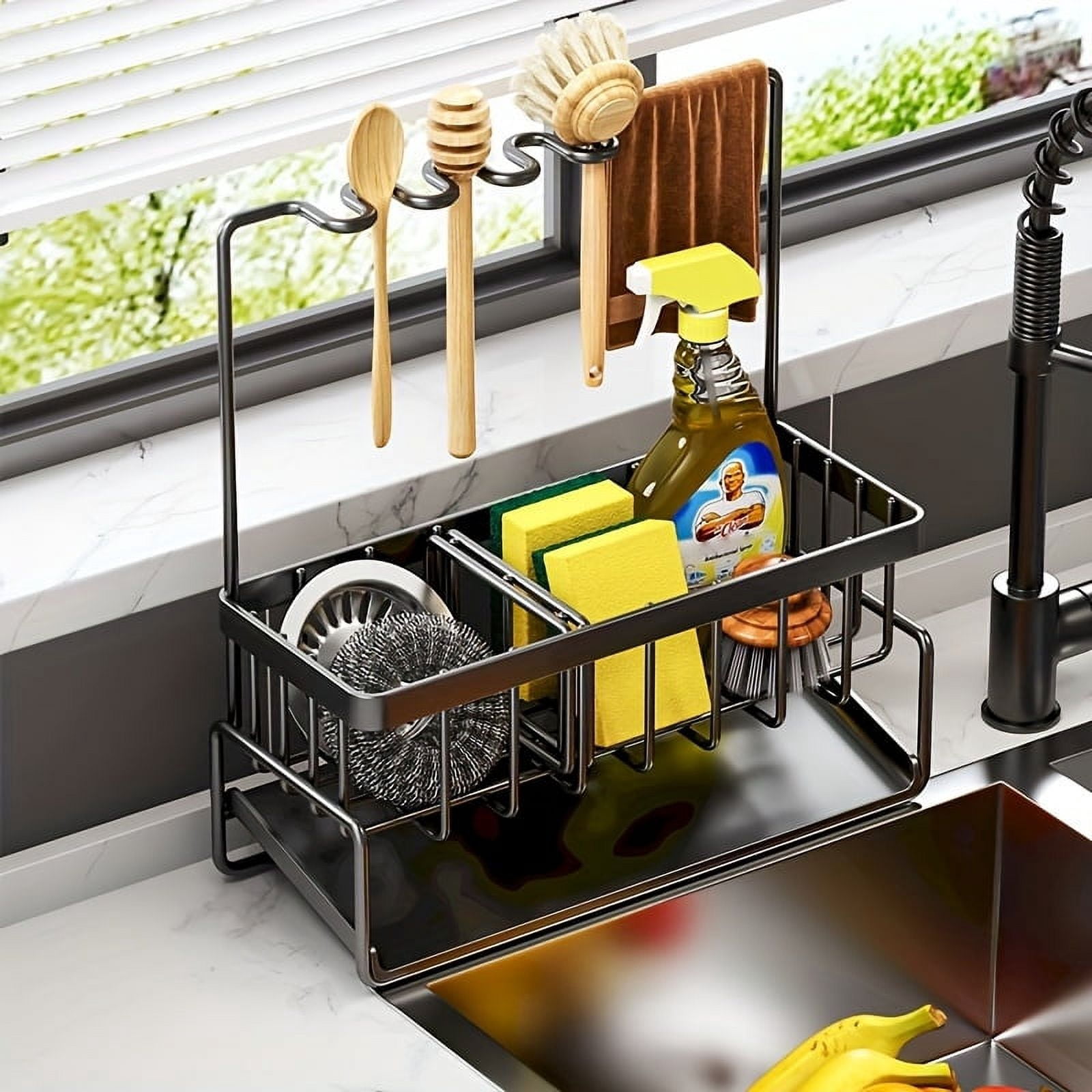 OUSITAID Stainless Steel Sink Caddy Sponge Drain Rack with Dishcloth ...